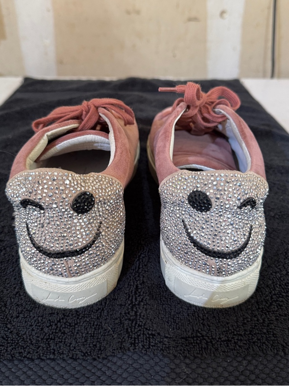 Women’s Pink Rhinestone Smiley Sneakers